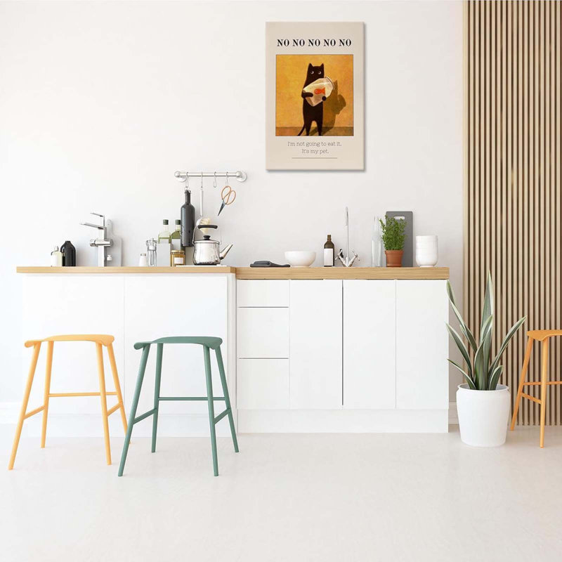 Funny Posters Cute Cat And Goldfish Canvas Wall Art Preppy Abstract Animal Holding A Fish Tank Canvas, 90 cm H x 60 cm W