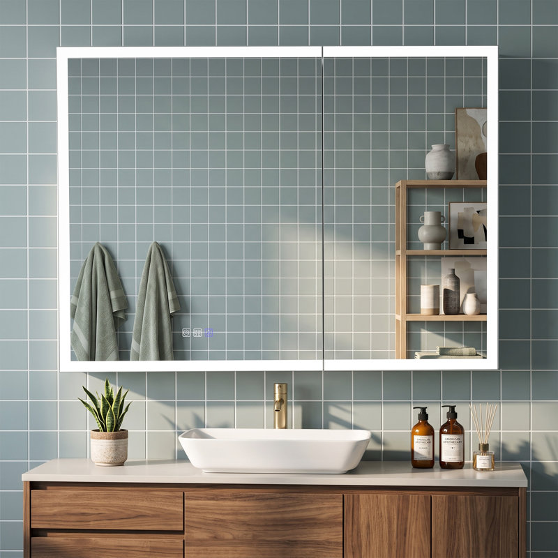 Armoire à pharmacie DEL 40x30 avec miroir, fonction antibuée, éclairage à intensité variable, 3 températures de couleur, miroir latéral amovible, structure en aluminium