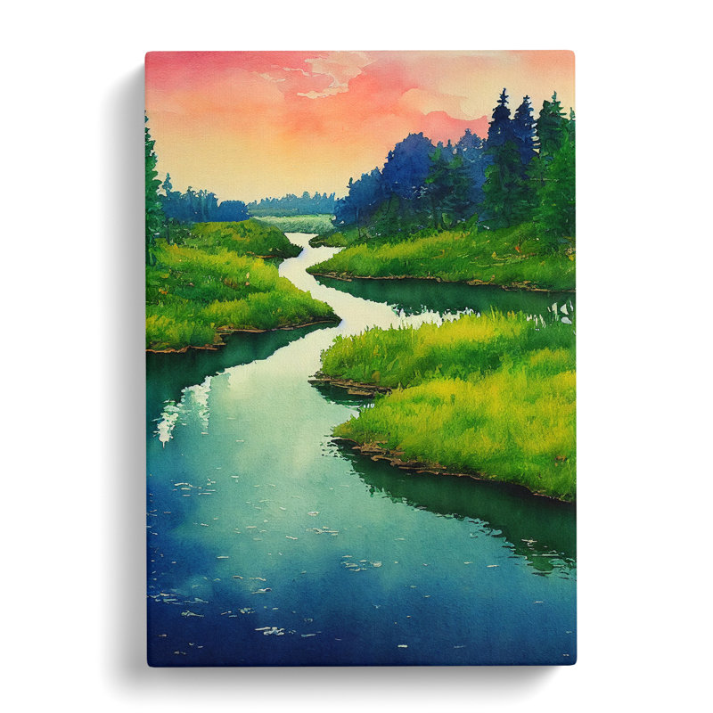 Watercolour River Vol.1 - Wrapped Canvas, 50cm H x 35cm W x 3cm D