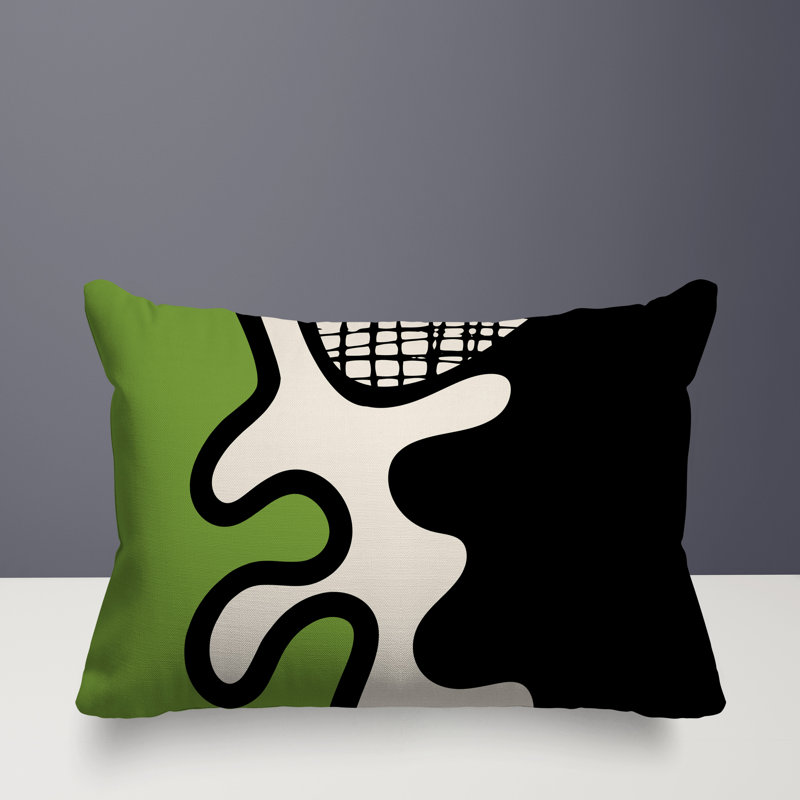 Oreiller rectangulaire réversible intérieur / extérieur Vido, Chartreuse / noir / blanc cassé, H 14 po x l 20 po