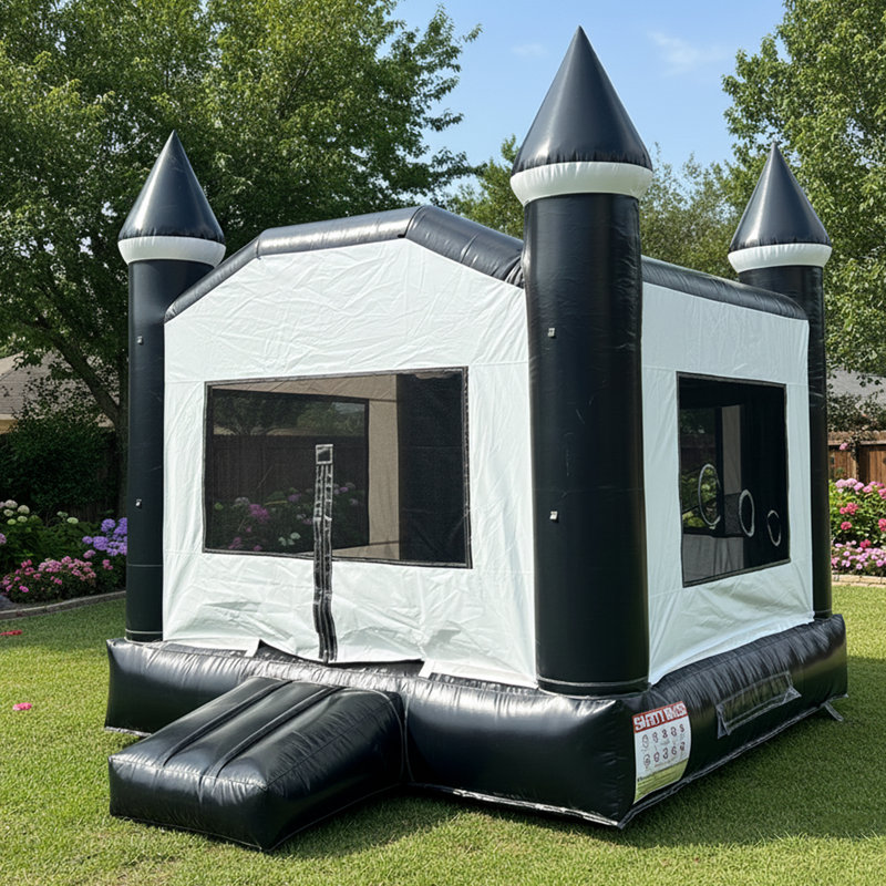 13' x 11' Castle Commercial Grade Bounce House with Blower for Kids and Adults, White/Black