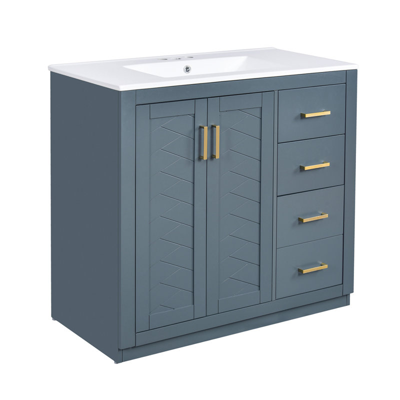 36'' Bathroom Vanity with Ceramic Sink Combo, Blue