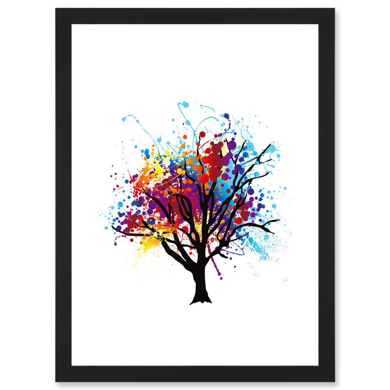Paint Splat Abstract Tree Rainbow Picture - Single Picture Frame Print