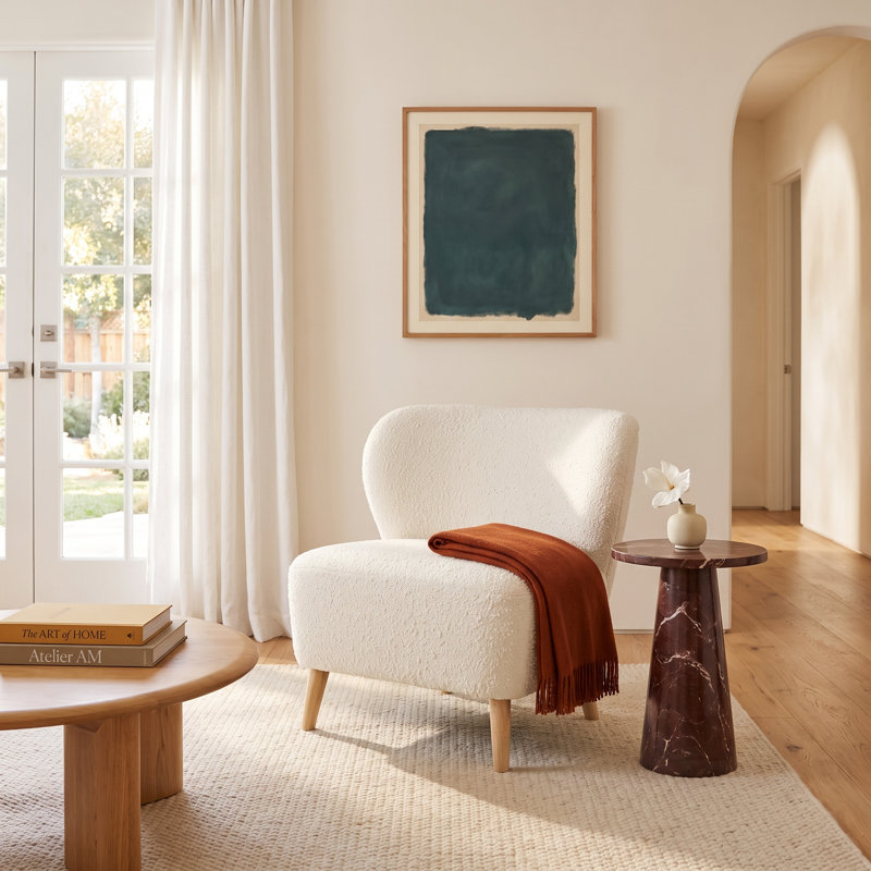Apollonia Upholstered Accent Chair, Ivory Wool Boucle