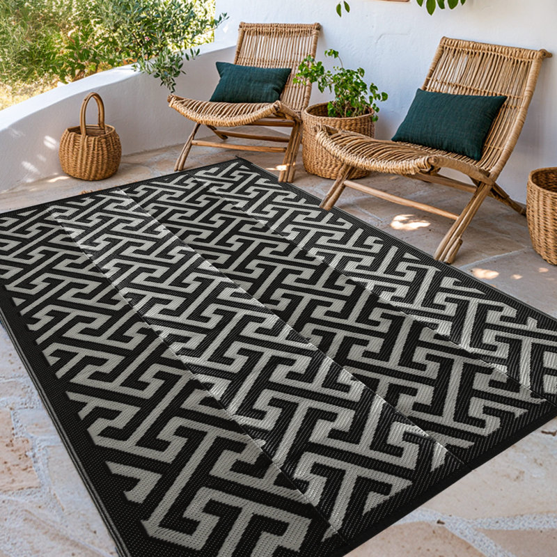 Tapis extérieur / intérieur beige / noir, Rectangle 4pi x 6 pi