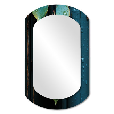 Aqua Leaves Photo Harmony - Leaves Asymmetrical Unique Mirror, Green Cylinder Large Wall Mirror, Printed Metal Art