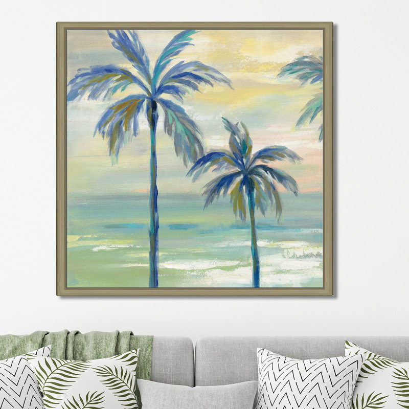 «Marine Layer Palms I», reproduction de peinture acrylique sur toile, H 18 po x l 18 po x P 1 po, Toile tendue