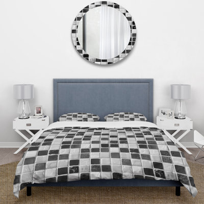 Ensemble de housse de couette noir et blanc Midcentury Mosaic Tiles II - Midcentury