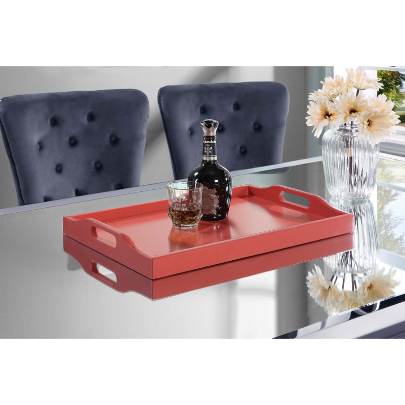 Conor Manufactured Wood Serving Tray with Integrated Handles, Sea Foam, 13.75" H x 22" W x 3.5" D