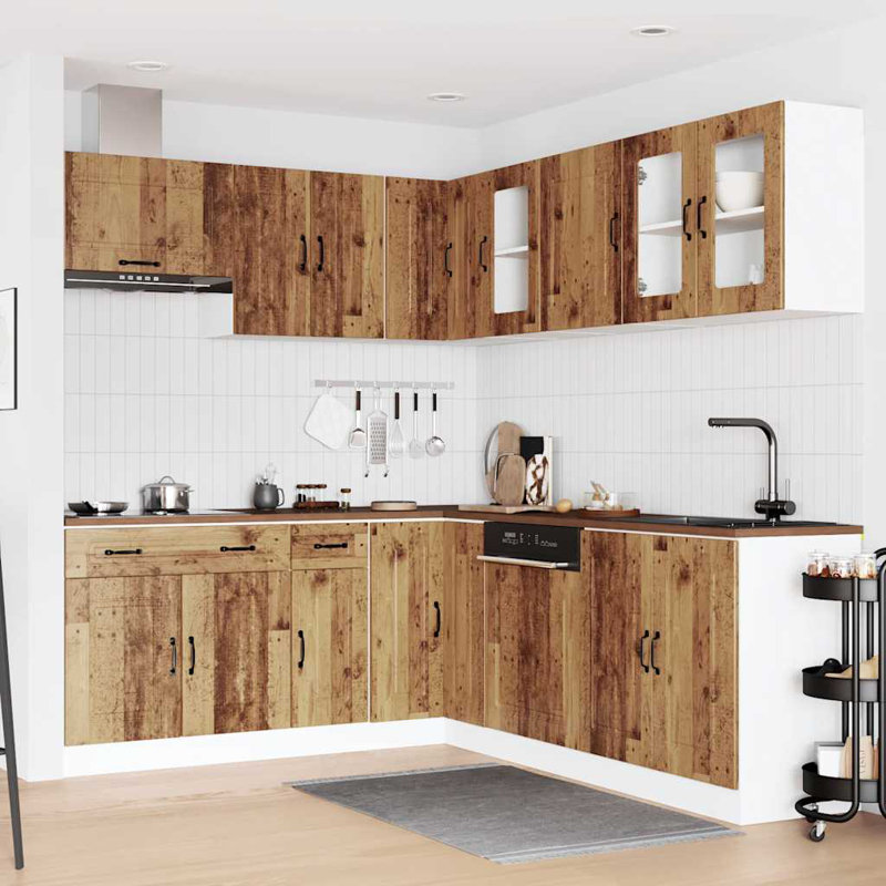 Kalmar Kitchen Cabinet Set, Old Wood