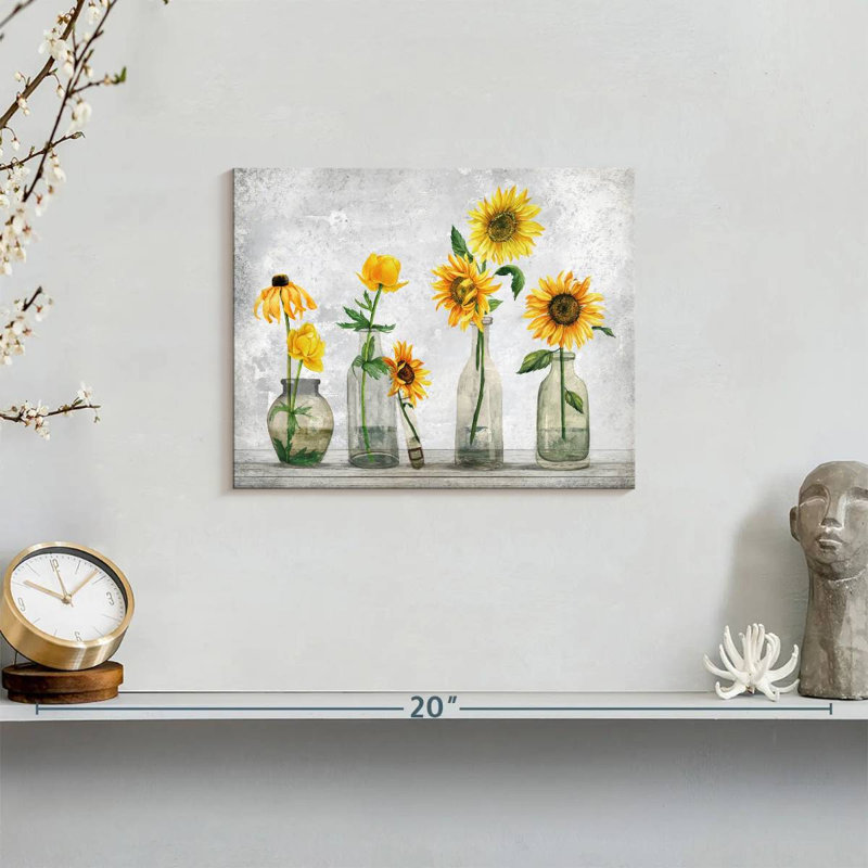 Tournesols dans un vase sur toile, H 10 po x l 8 po x P 1 po