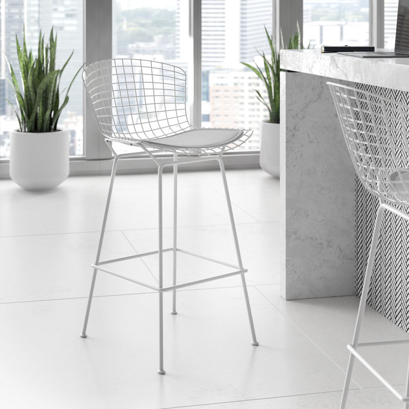 Tabouret de bar et de comptoir, Blanc, Cuir blanc, Tabouret de comptoir (siège d'une hauteur de 26 p