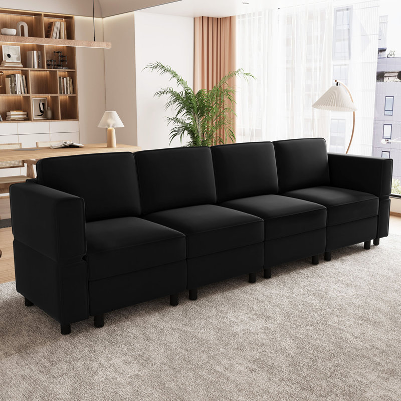 Canapé modulaire à 4 places Elda, Velours noir