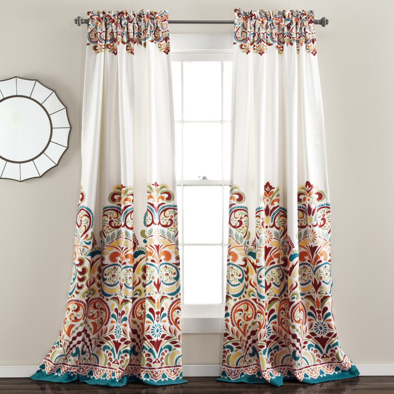 Paire de rideaux obscurcissant et isolant avec passe-tringle Paisley, Turquoise/Mandarine, l 52 po x L 84 po