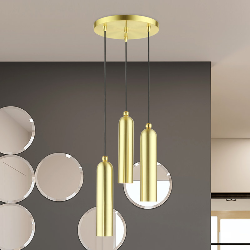 Luminaire suspendu cylindrique à 3 lumières Halle, Laiton satiné
