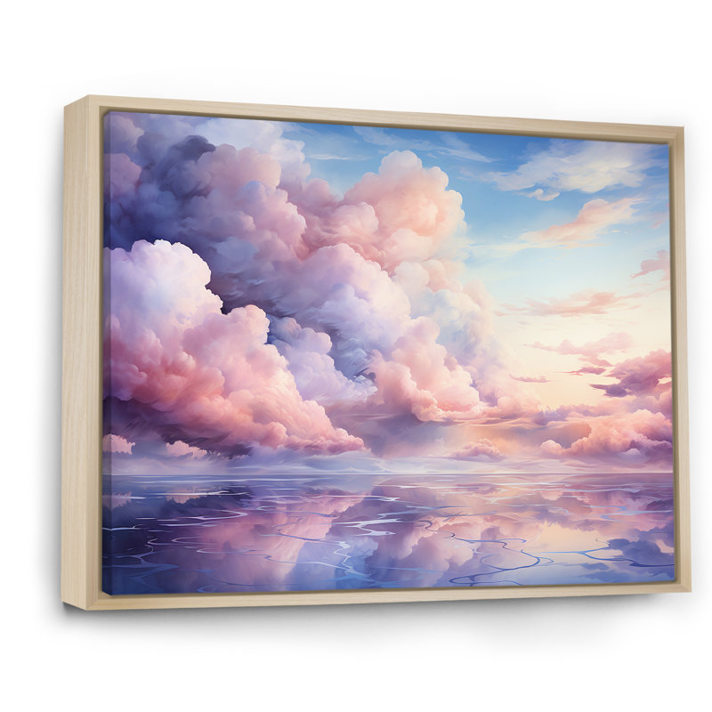 Mauve et rose couleur pastel - art mural ciel, Cadre flottant brun, H 30 po x l 40 po x P 1,5 po