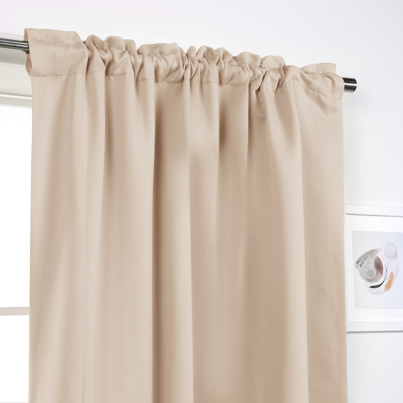 Bantam Solid Blackout Thermal Rod Pocket Curtain Panels, Beige, 52" W x 132" L
