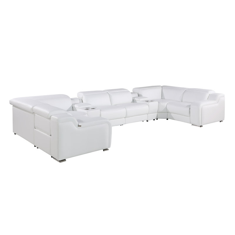 Canapé modulaire inclinable en cuir italien à grain supérieur de 8 pièces Stanwin, Cuir véritable blanc