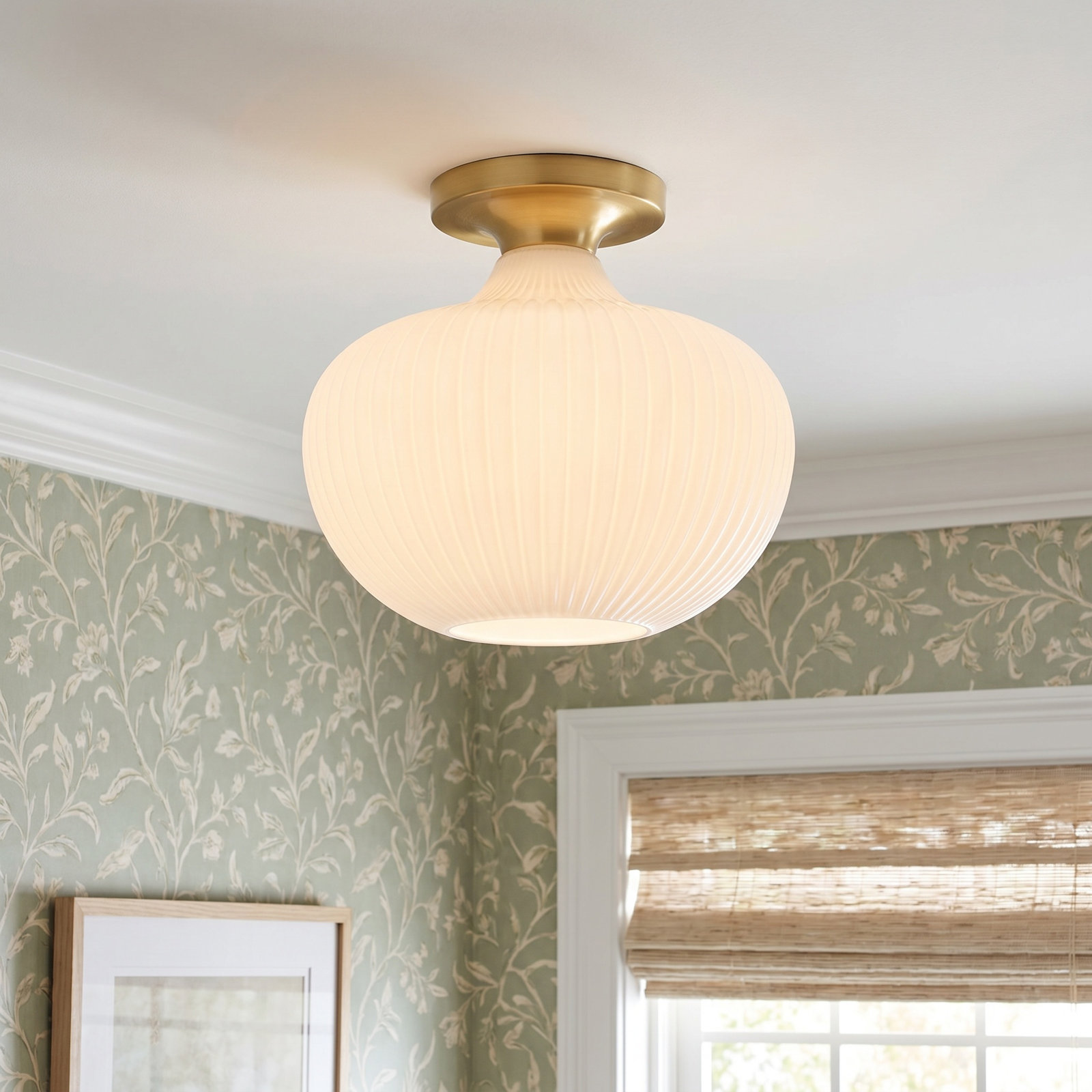 Collina Single Light Glass Semi Flush Mount, Antique Gold