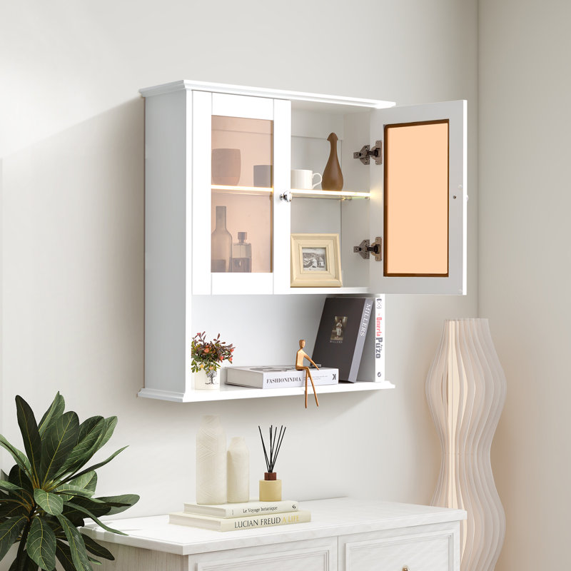  26 in. W x 30 in. H Bathroom Storage Wall Cabinet Fully Assembled with Sensor Light, White