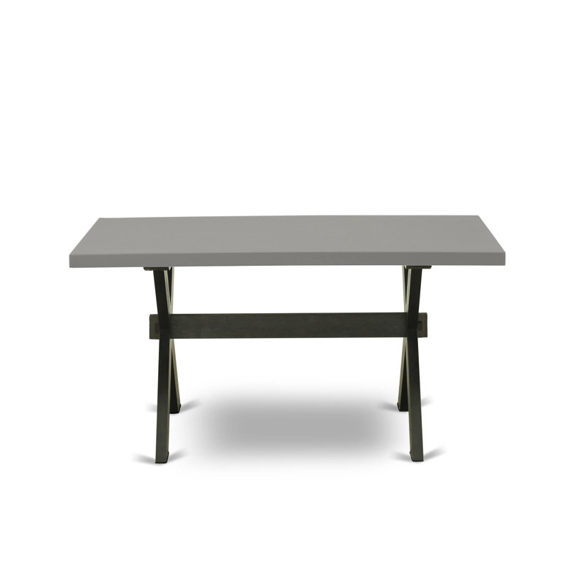 Table de salle à manger X-Style Mid-Century Modern - plateau de table rectangulaire en bois avec pieds élégants, Ciment