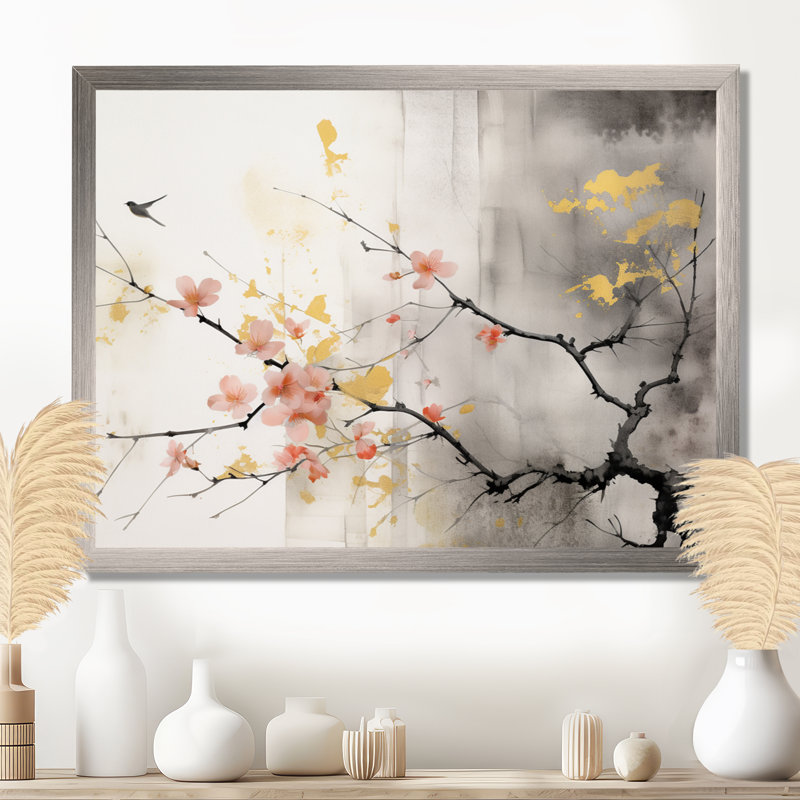 Art asiatique Sumi Blossom I - art mural asiatique, H 34 po x l 44 po x P 1,5 po, Toile tendue