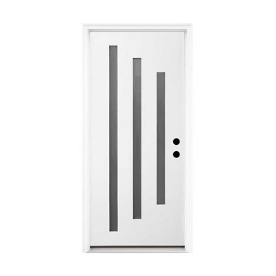 Porte d'entrée en fibre de verre apprêté 36 po x 80 po avec moulure à brique - ouverture à gauche