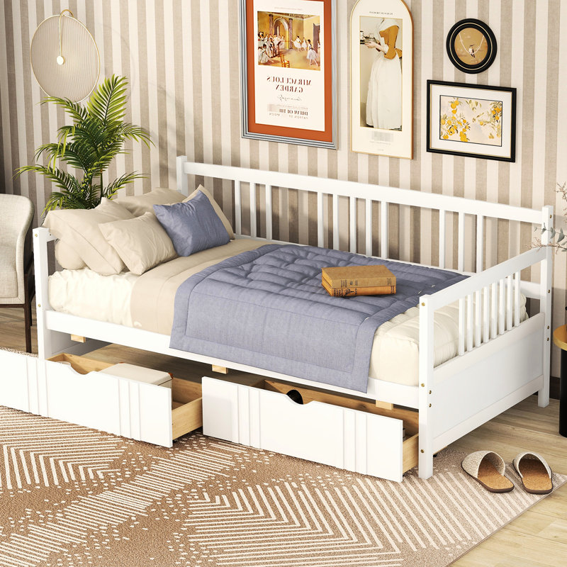 Lit de jour simple en bois massif avec deux tiroirs - Maximise l'utilisation de l'espace de rangement dans la chambre à coucher, idéal pour les petits espaces