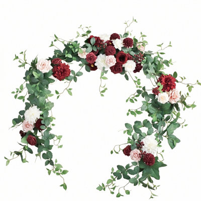 Guirlande de fleurs - 6 pieds d'eucalyptus et de rose - décoration de table chérie pour réception de mariage, guirlande florale artificielle pour manteau de cheminée, action de grâce, décoration de Noël, marsala et rosé
