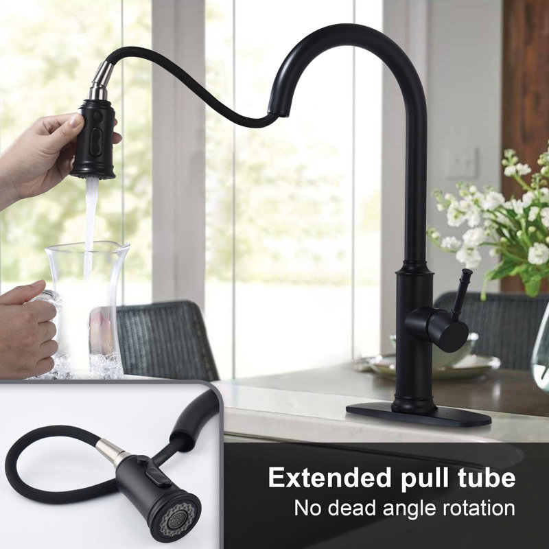 Pull Down Single Handle Kitchen Faucet, Matte Black