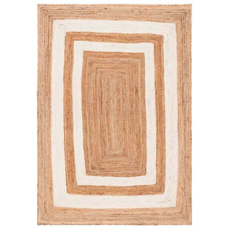 Tapis rayé en jute / coton rayé ivoire / naturel Raymonde, Rectangle 4 pi x 6 pi