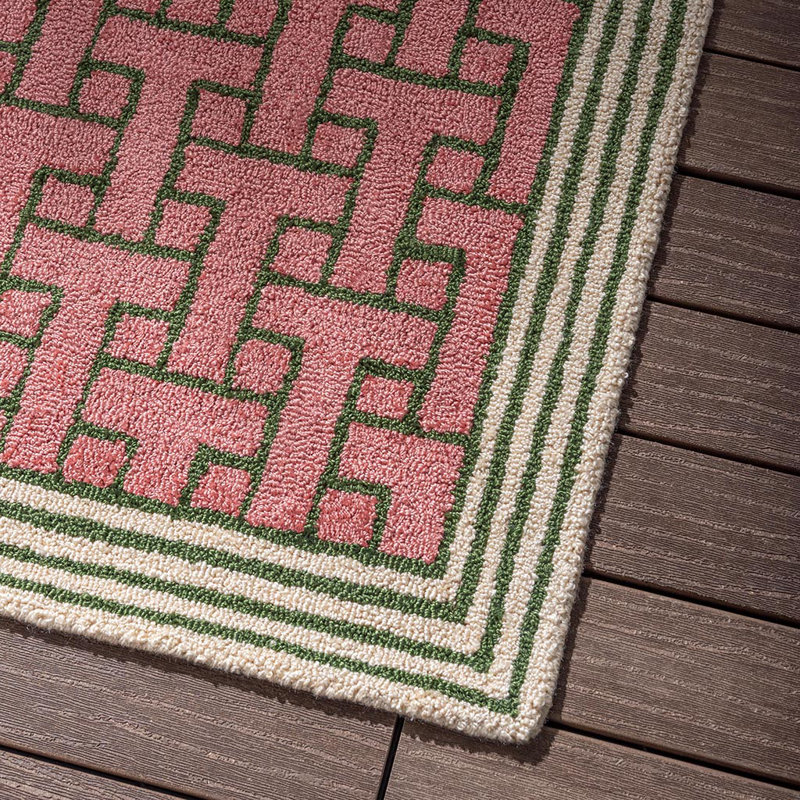 Geometric Area Rug in Dust Pink/Green/Beige, Rectangle 5'3" x 7'6"