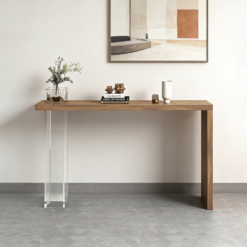 Console Minimalist, H 33,46 po x l 55,12 po x P 11,81 po, Brun / Transparent