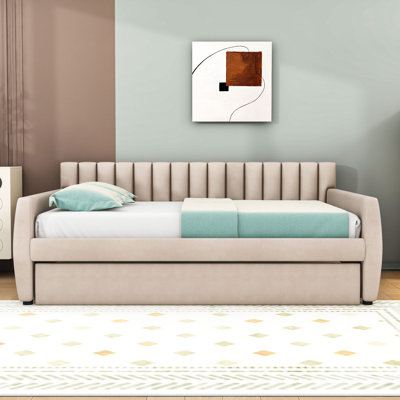 Full Size Velvet Daybed with Pull-Out Twin Trundle