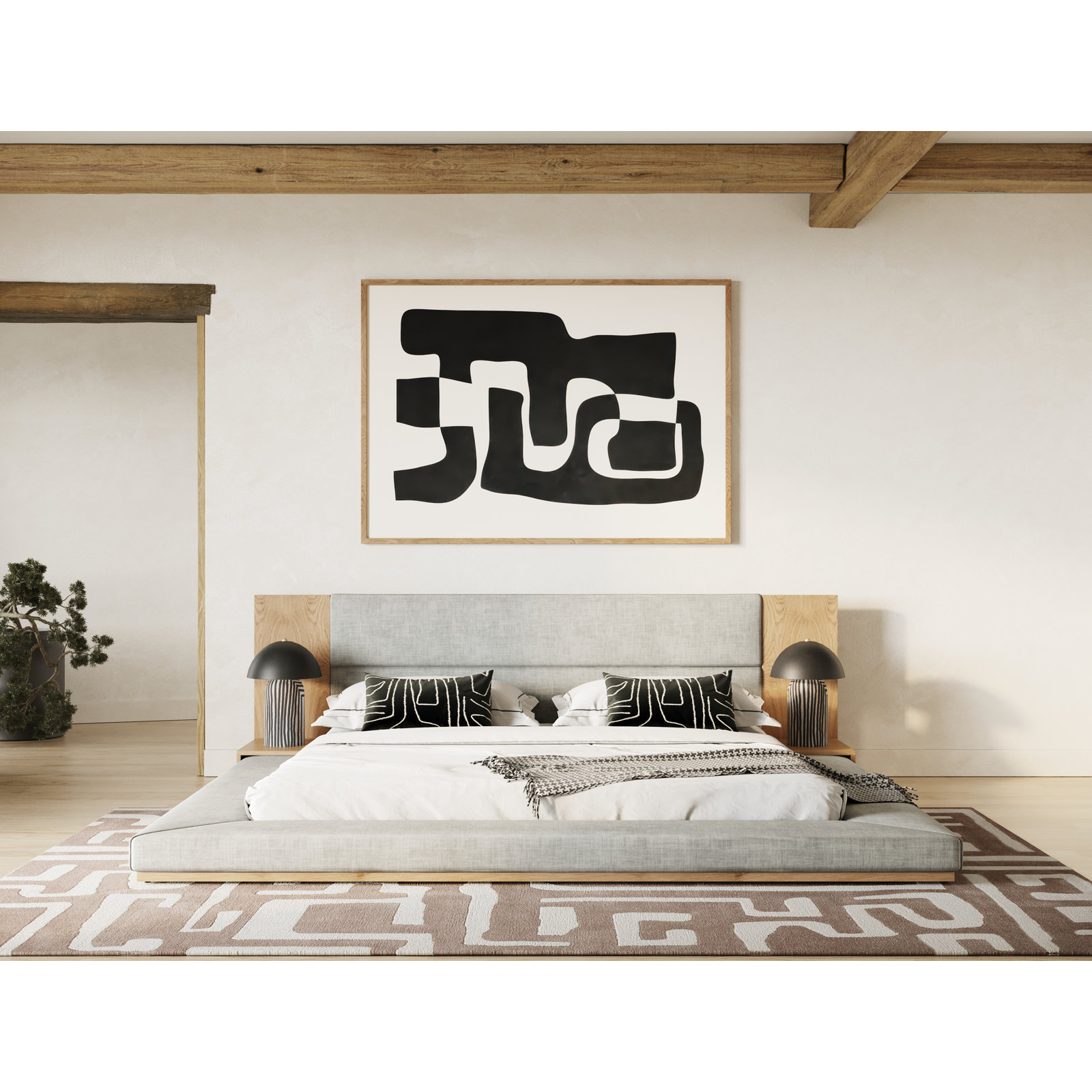 Amalie Low-Profile Bed, King, Natural Oak