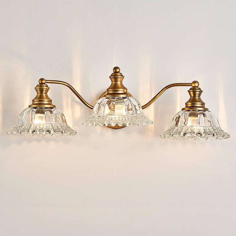 3-Light Brass-Finish Vintage Bathroom Vanity Lamp UL Listed, Clear, Brass, 3 Lights