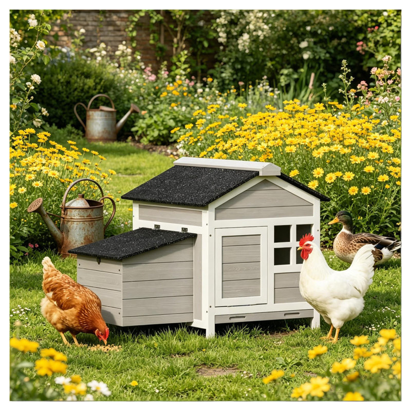 Poulailler d'extérieur compact en bois avec accents métalliques pour une utilisation dans la cour