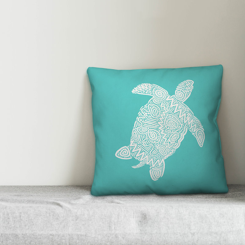 Coussin de dessin sea tortue, 16 po x 1 po, Polyester / Bourre en polyester