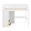 Lit mezzanine en bois moderne, garde-robe intégrée, bureau, tablettes de rangement-129204081