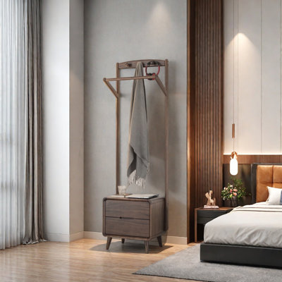 Multifunctional Solid Wood Coat Rack as Nightstand