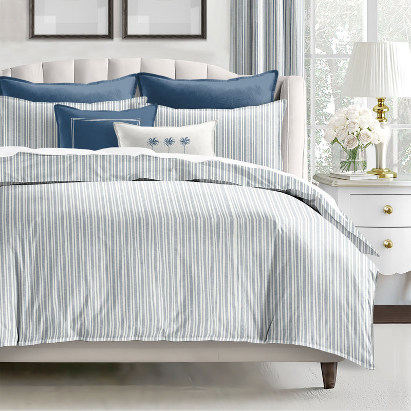 Pacific Stripe Denim Reversible Twin Cotton Duvet Cover Set