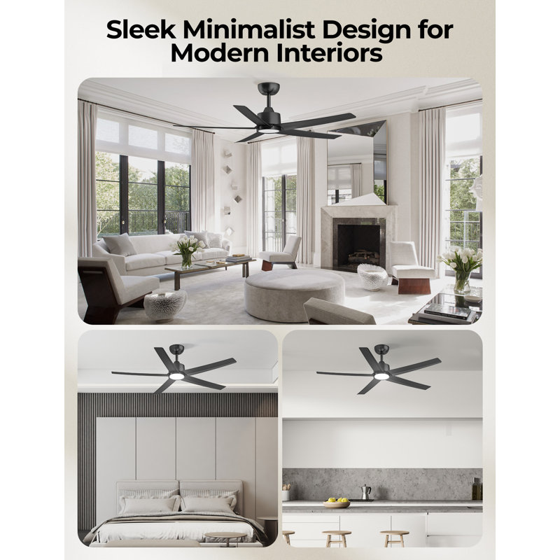 52" Emileo Ceiling Fan with LED Lights Black, Black