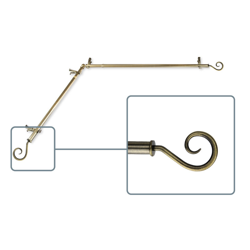 Tringle à rideaux simple Brasfield Curl, 28 po à 48 po, Laiton antique