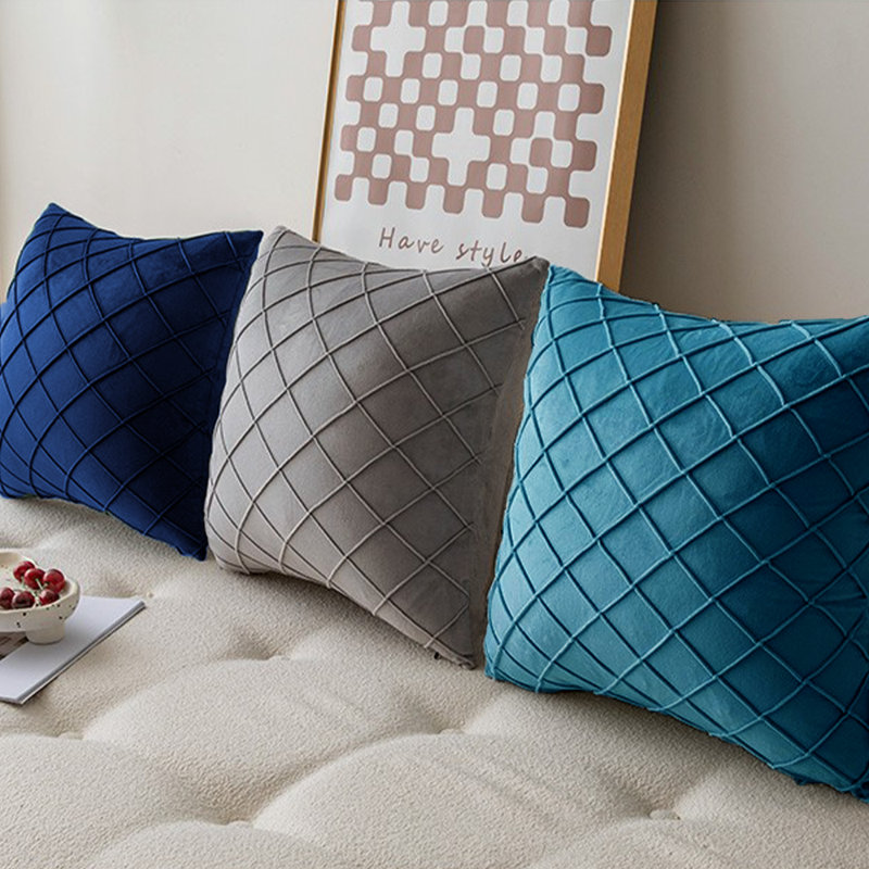 (Avec inserts) Ensemble de 3 coussins décoratifs à double face, Bleu marine / gris / vert, H 20 po x l 20 po
