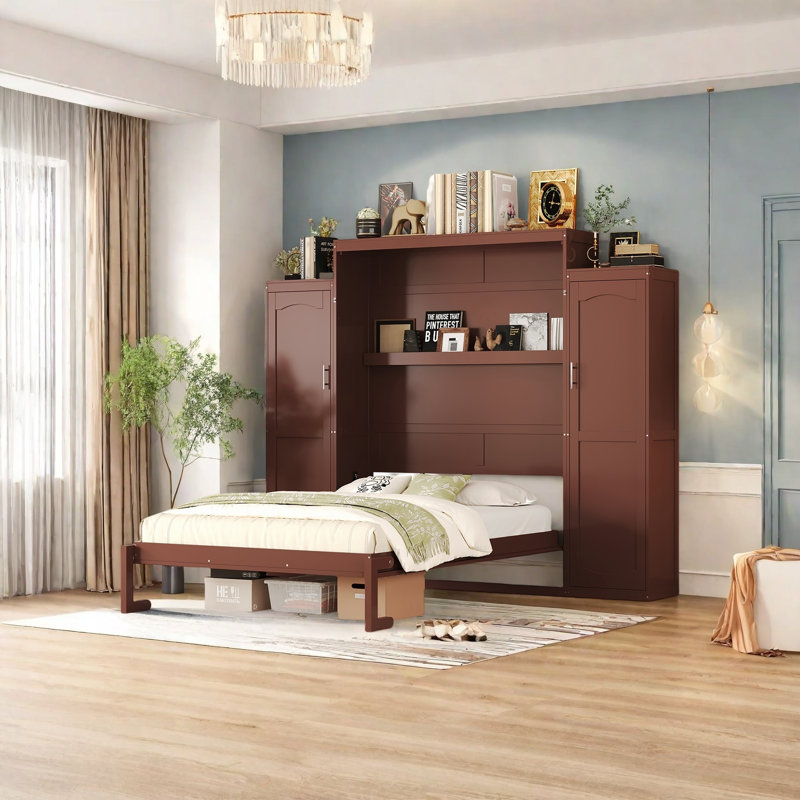 Murphy Bed Cabinet With Armoires, Queen, Gray