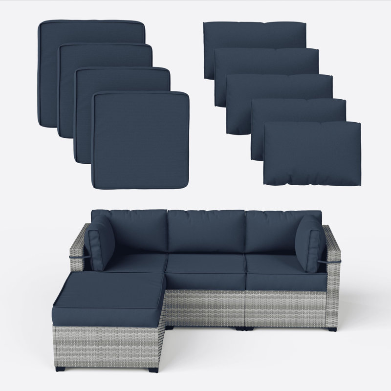 Ensemble de housse de coussin d'extérieur 9 po 9 pièces 9 pièces (ensemble de 3 sièges, 5 dossiers, 1 repose-pieds), Marine