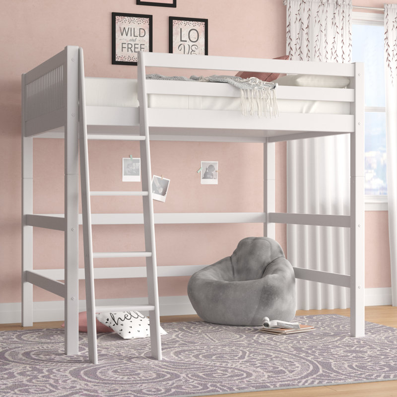 Lit mezzanine double en bois massif Fradin, Blanc