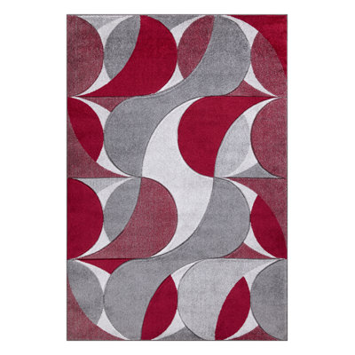Kenzo Red Abstract Geometric Modern Rug – Large Living Room Carpet | Bedroom & Hallway Runner | Soft, Stain Resistant, Non-Shedding Floor Mat