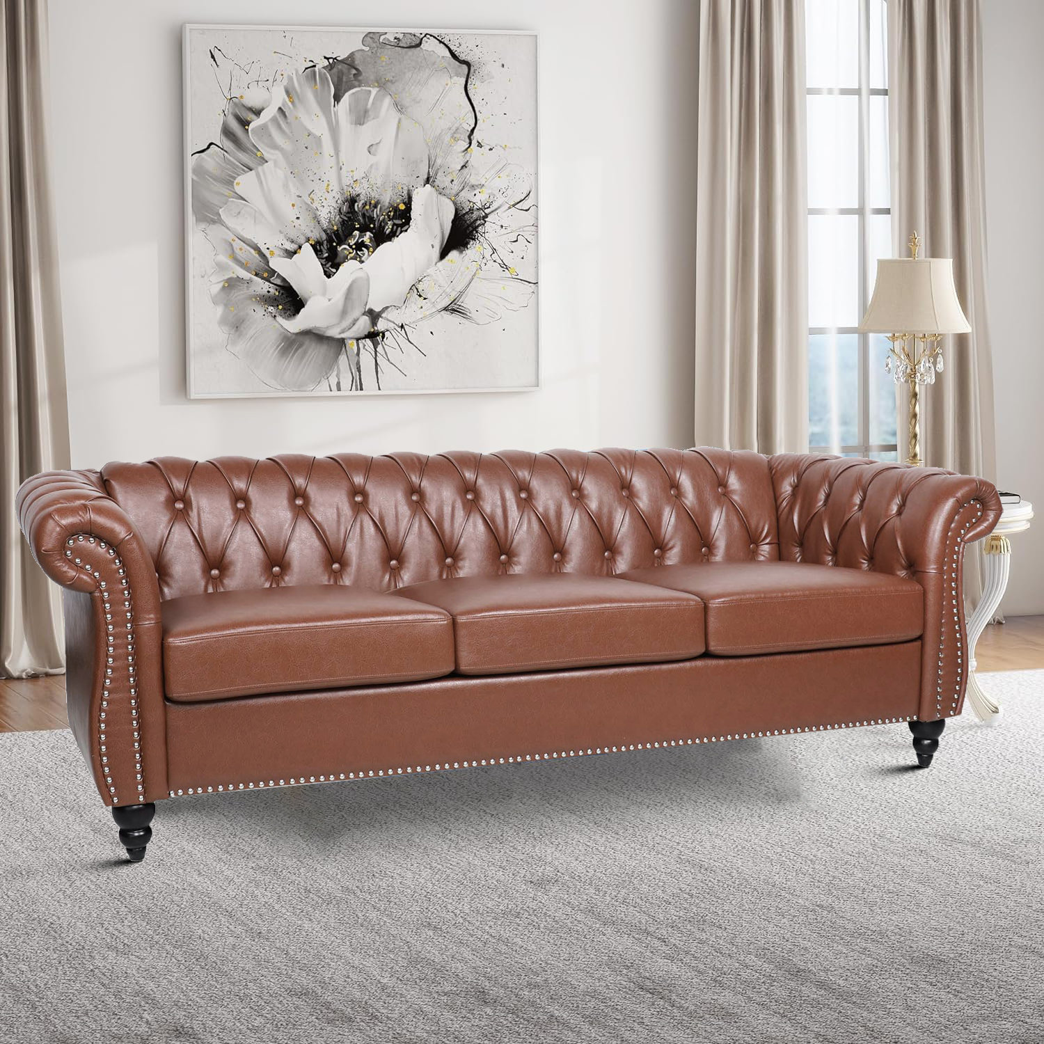 Alcott Hill® Celerino 84.66'' Faux Leather Rolled Arm Chesterfield Sofa ...