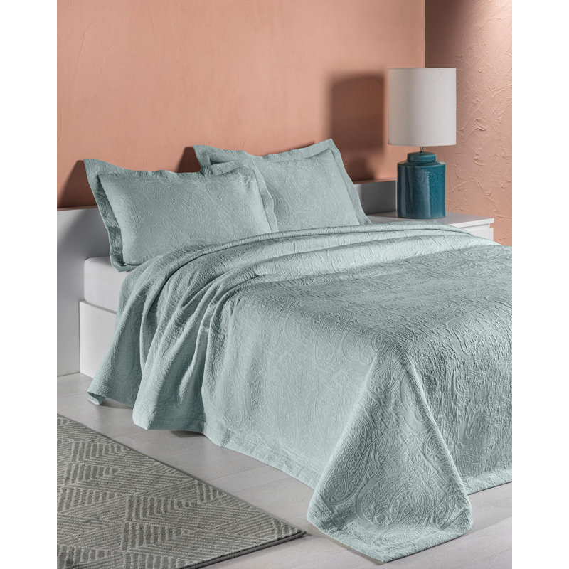 McCordsville Cotton Blend Solid Colour Bedspread, 270 x 270cm Bedspread, Duck Egg